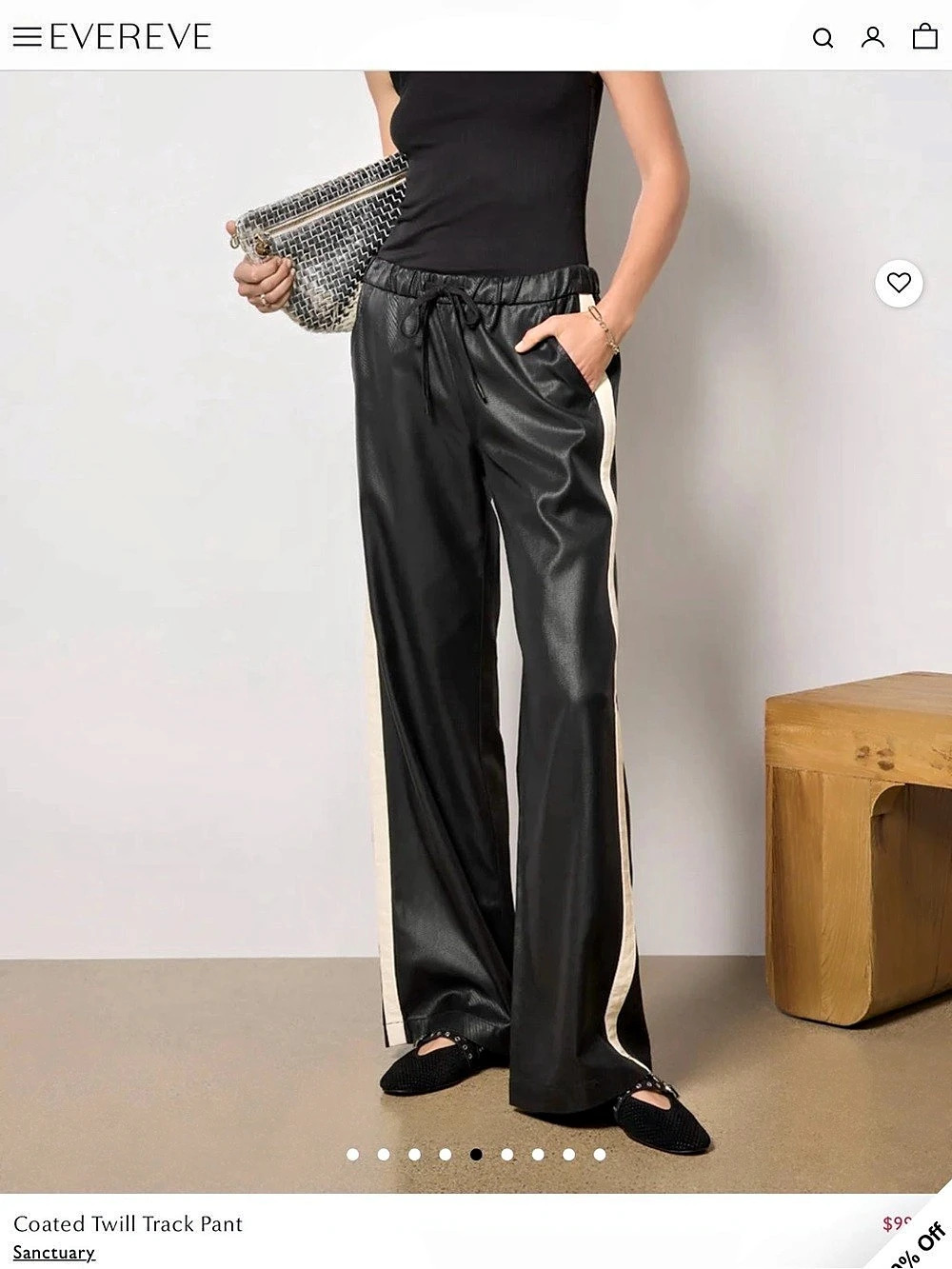 Sanctuary Coated Twill Track Pant Black & White, size large